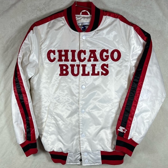 INSANE STARTER Vintage Small Chicago Bulls White and Red Varsity Jacket - Picture 1 of 10